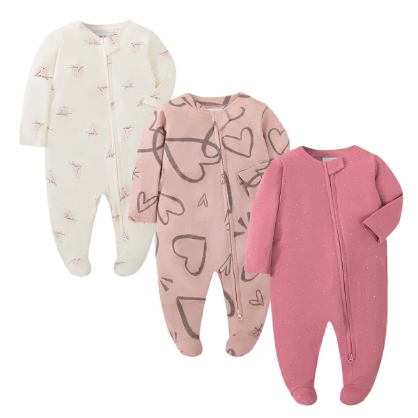 Unisex Newborn Baby Footed Pajamas Long Sleeve Zipper Romper Cotton Jumpsuit Solid White 0-12 Months Fashion Baby Clothes