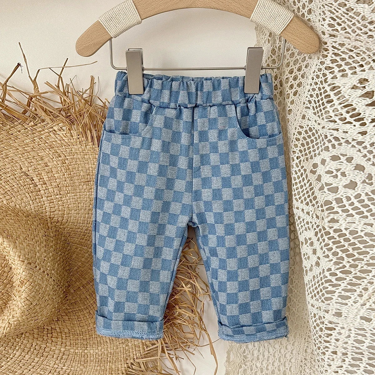 Spring Autumn New Children Loose Casual Pants Fashion Girls Boys Pants Korean Children's Clothing Baby Fashion Grid Pants 0-3Y - Image 3