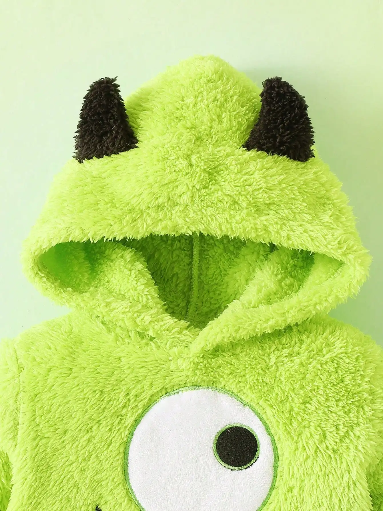 Baby boy monster embroidered demon ear hat plush jumpsuit - Image 6