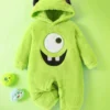 Baby boy monster embroidered demon ear hat plush jumpsuit