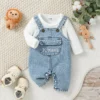 2025 2Pcs Baby Boys/Girls All Seasons Long Sleeve Top& Rompers Jumper With Letter For Newbron Fashion Daily wear Clothing Set