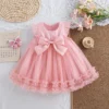 Summer New Sweet Bow Baby Girl Princess Dress, Solid Color Chiffon Children'S Clothing For Birthday Parties (9 Months -4 Years)