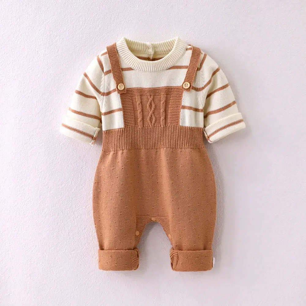 Spring fall newborn baby boys girls' clothes Outfits rompers Stripe plain needle knitting pullover jumpsuit for infant baby clot