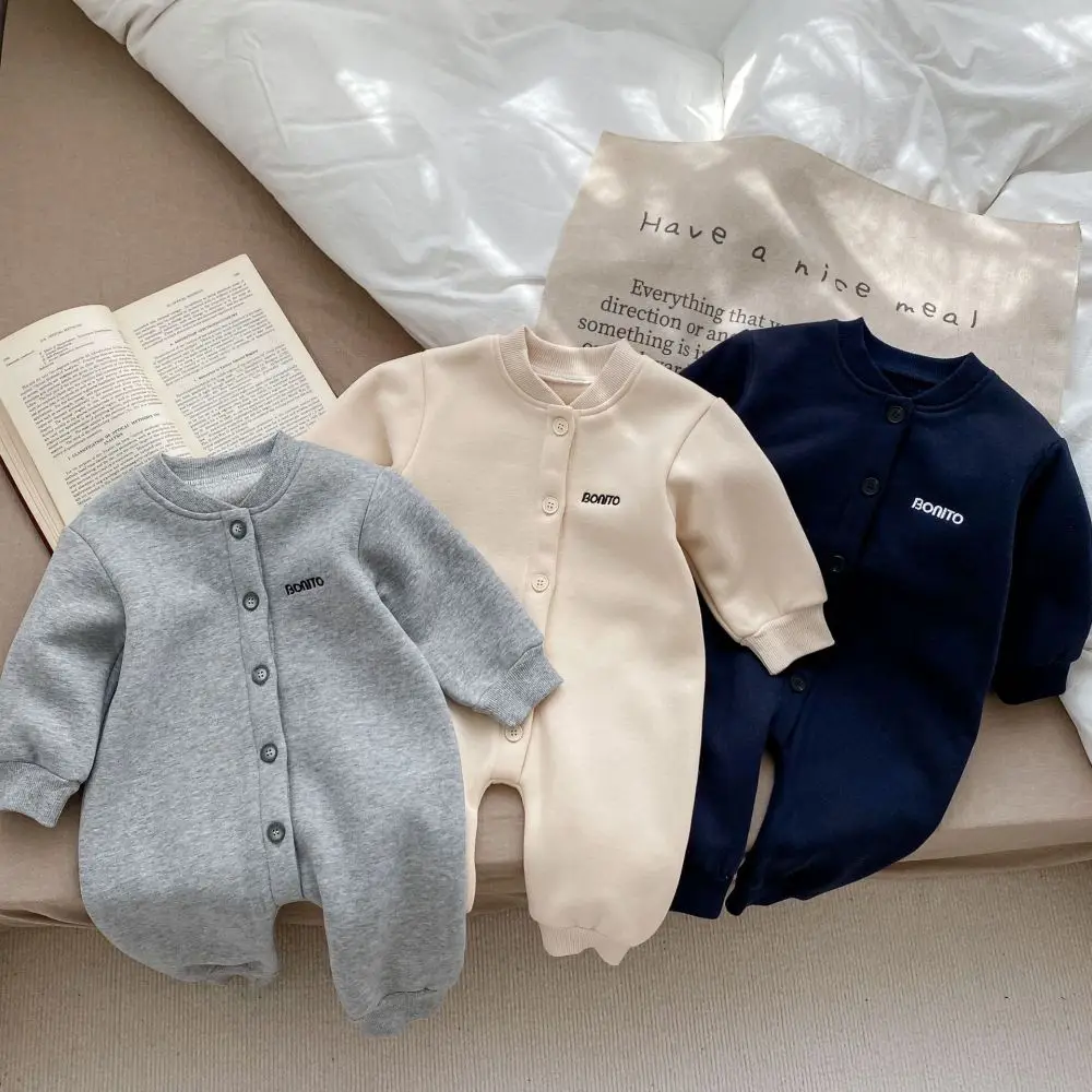 Autumn Winter Newborn Baby Clothes Letter Print Boy Romper Warm Infant Girl Soft Fleece Jumpsuit Pajamas 2026 Bodysuit for 0-24M