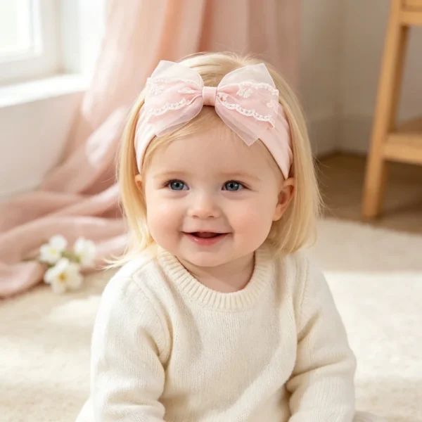 Lace Bow Baby Headband Soft Wide Elastic Hairband for Newborn Baby Cute Nylon Infant Hair Wraps Toddler Girls Hair Accessories