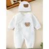 All Seasons Cute Infant Newborn Baby Romper Baby Boy Girl Cartoon Bear Cotton Jumpsuit with Hat