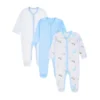 JY.COZY Unisex Newborn Layette Essentials 3-Pack Giftset Infant Onesie and Pants Set Soft Cotton Cloud and Moon Pattern Machine Washable No Zipper Snap Closure Baby Clothes for Home Sleep Outing Blue White Stripe