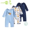 3-Pack Baby Boy Long-Sleeve 100% Cotton Rompers, Crew Neck Casual Infant Onesies, Space Print One-Piece Jumpsuits, Soft Breathable Everyday Wear for 0-18 Months, Newborn Hospital Essentials, Baby Clothes Clearance Sale