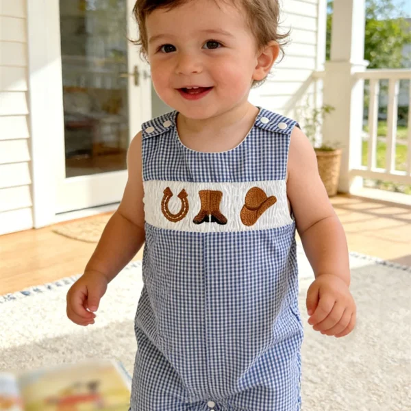 New Baby Boy Romper Cute Embroidered Sleeveless Buttons Short Jumpsuits 2026 Summer Toddler Overalls 0-18M
